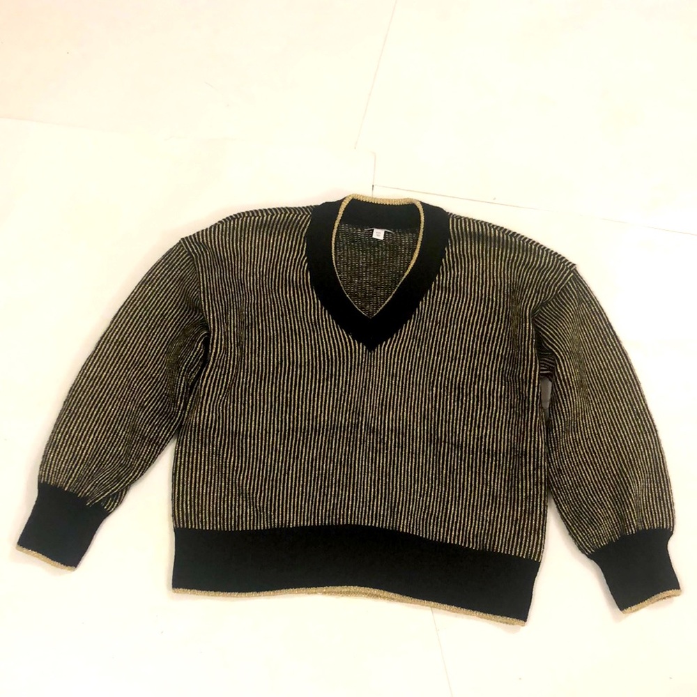 Nine West XXL Sweater Black Gold Stripe V-neck Long Sleeve Brand New Condition